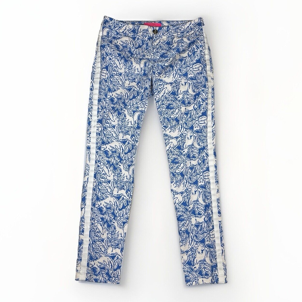 Lilly Pulitzer Kelly Skinny Ankle Pant Coastal Blue Fancy Feet Women's 4